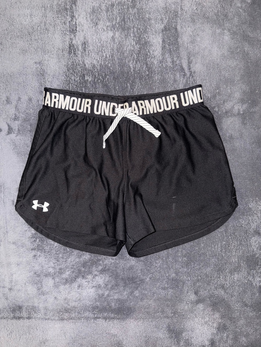 Under Armour Black Shorts with White Waistband Text and Logo